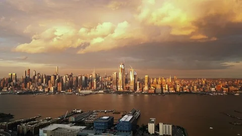 Aerial view Dramatic Evening in New York City series 4k Stock Footage 94622668