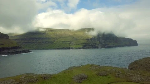 Aerial view of dramatic landscape of Faroe Islands. Stock Footage 116029348