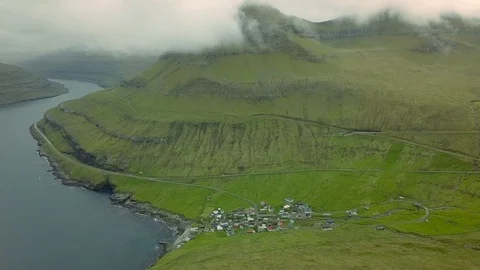 Aerial view of dramatic landscape of Faroe Islands. Stock Footage 116029427
