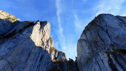 Aerial view dramatic limestone cliffs French Alps Stock-Fotos