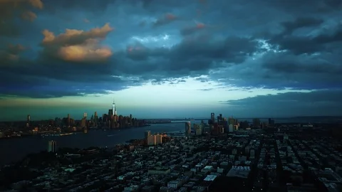 Aerial view Dramatic Night Evening in New York City 4k Stock Footage 94663895