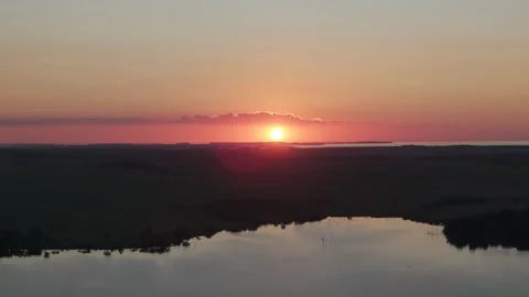 Aerial View of Dramatic Red Sunset Over Paraná River Argentina Vídeos de archivo 322220177