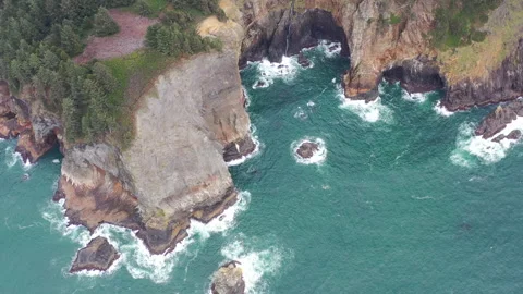 Aerial View of Dramatic, Rocky Coast of Oregon West of Portland Stock Footage 172491566