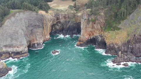 Aerial View Dramatic, Rocky Coast of Northern Oregon Stock Footage 173502565
