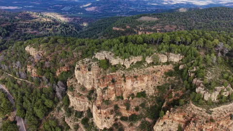 Aerial view of dramatic sandstone cliffs, Sierra Calderona, Valencia Video stock 326009015