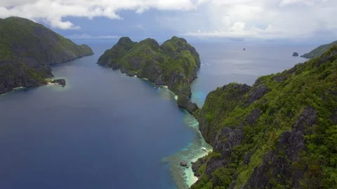Aerial View of Dramatic Scenery Near El Nido, Palawan, Philippines Stock Footage 145122934