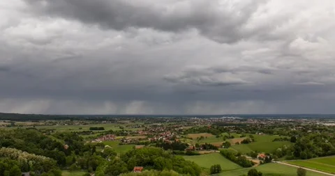 Aerial View of Dramatic Sky Over Plains in Croatia - timelapse Stock Footage 309520356