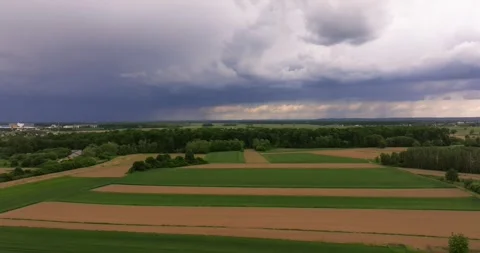 Aerial View of Dramatic Sky Over Plains in Croatia Stock Footage 309520524