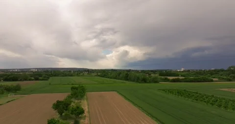 Aerial View of Dramatic Sky Over Plains in Croatia Stock Footage 309520548