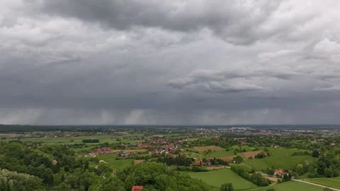 Aerial View of Dramatic Sky Over Plains in Croatia Stock Footage 309520790