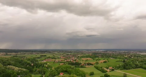 Aerial View of Dramatic Sky Over Plains in Croatia Stock Footage 309520822