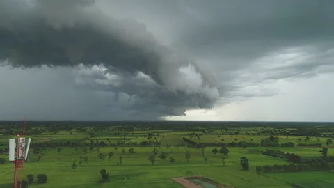 Aerial view Dramatic storm clouds before a storm with dark grey clouds Video stock 157035107
