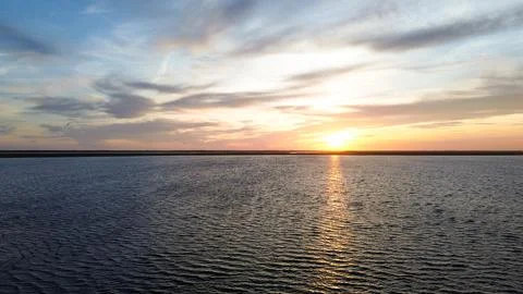 Aerial view of a dramatic sunset over Ringkobing Fjord, Denmark Stock Photos