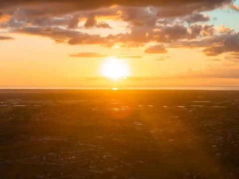 Aerial View of Dramatic Sunset Sky over Riga Stock Photos