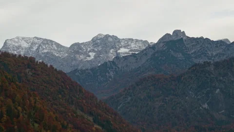 Aerial view of dramatic Totengebirge mountain range peaks in autumn, Austria Stock Footage 331984739