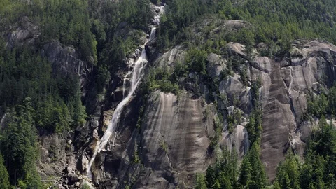 Aerial view of a dramatic waterfall on mountain side. Stock Footage 111955583