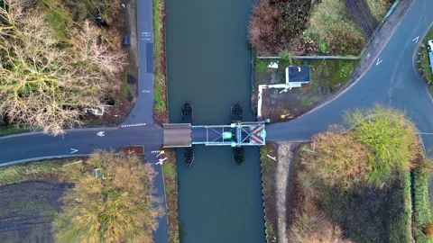 Aerial View of Drawbridge in Closed Position with Traffic Passing Over Stock Footage 268467845