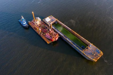 Aerial view of dredging operation. 库存照片