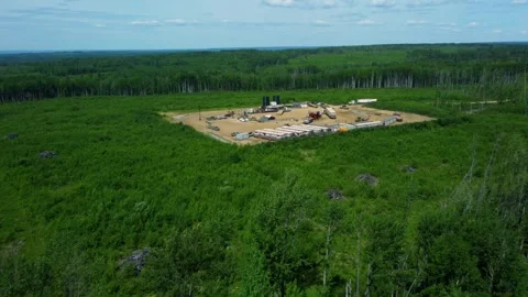 Aerial View of a Drilling Rig in Central Alberta Stock Footage 340858977
