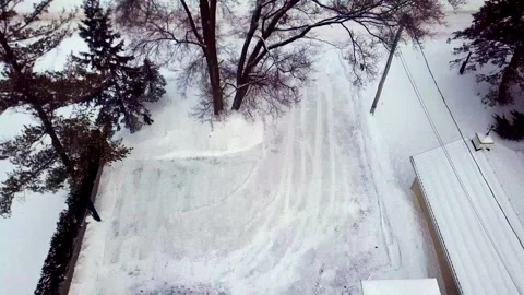 Aerial view of driveway with tree pan Stock Footage 145164199
