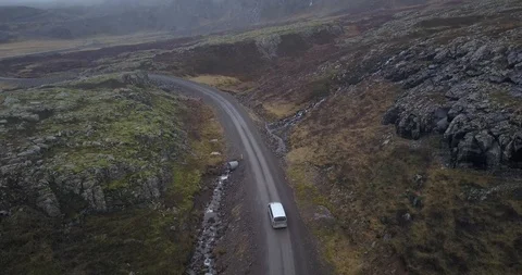 Aerial View Driving Through the Highlands in Iceland Stock Footage 91076409