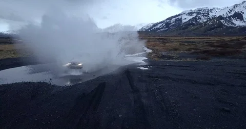 Aerial View Driving Through Þórsmörk Stream Stock Footage 90994057