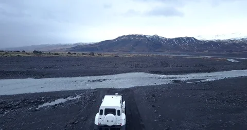 Aerial View Driving Through Þórsmörk Stream Stock Footage 90994734