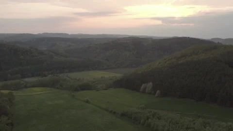 Aerial view dron 10 bit Poland spring mountain valley nature forrest Video stock 160991634