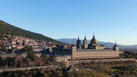 Aerial View with dron of Monastery san Lorenzo De El Escorial In Madrid, Spa Stock Footage 169286222