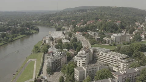 Aerial view drone 10-bit - Cracow Poland - Vistula river church Salvator Kraków Video stock 159908748