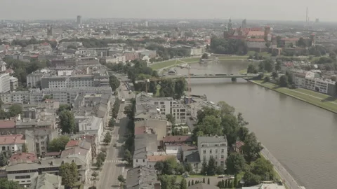 Aerial view drone 10-bit - Cracow Poland - Vistula river church Salvator Kraków Video stock 159908756