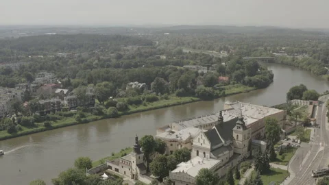 Aerial view drone 10-bit - Cracow Poland - Vistula river church Salvator Kraków Video stock 159909316
