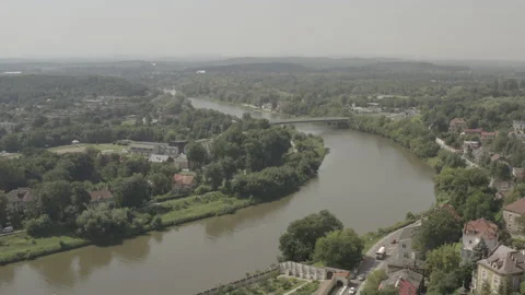 Aerial view drone 10-bit - Cracow Poland - Vistula river Salvator Kraków Video stock 159909543