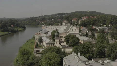 Aerial view drone 10-bit - Cracow Poland - Vistula river church Salvator Kraków Video stock 159910424