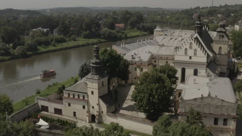 Aerial view drone 10-bit - Cracow Poland - Vistula river church Salvator Kraków Video stock 159910496