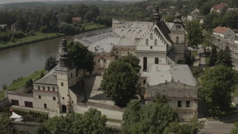 Aerial view drone 10-bit - Cracow Poland - Vistula river church Salwator Kraków Video stock 159910718