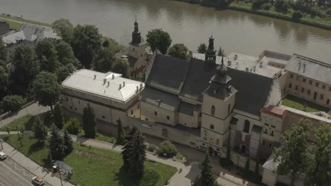 Aerial view drone 10-bit - Cracow Poland - Vistula river church Salwator Kraków Video stock 159910915