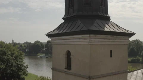 Aerial view drone 10-bit - Cracow Poland - Vistula river church Salwator Kraków Video stock 159912188