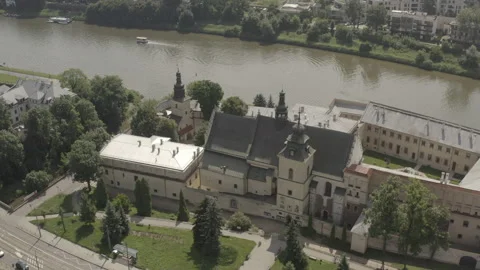 Aerial view drone 10-bit - Cracow Poland - Vistula river church Salwator Kraków Video stock 159912306