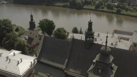 Aerial view drone 10-bit - Cracow Poland - Vistula river church Salwator Kraków Video stock 159912398
