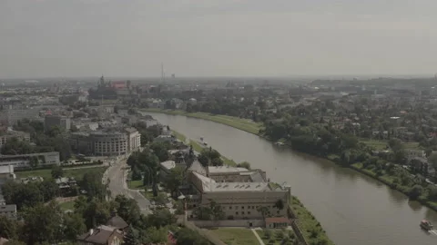 Aerial view drone 10-bit - Cracow Poland - Vistula river church Salwator Kraków Video stock 159913270