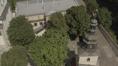 Aerial view drone 10-bit - Cracow Poland - church courtyard Salwator Kraków Video stock 159913638