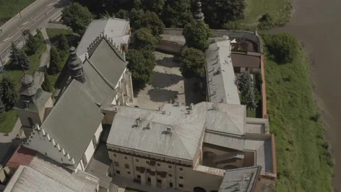 Aerial view drone 10-bit - Cracow Poland - Vistula river church Salwator Kraków Video stock 159913780