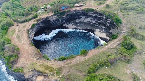 Aerial view by drone 4k camera. Rocky coast with high cliffs Stock Footage 86172600