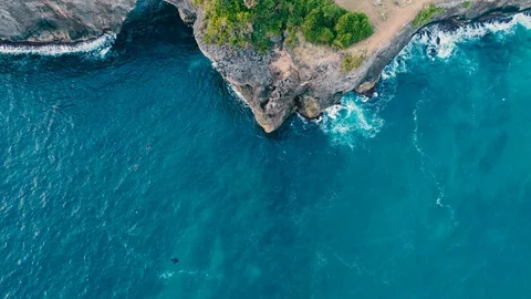 Aerial view by drone 4k camera. Rocky coast with high cliffs Stock Footage 86184715