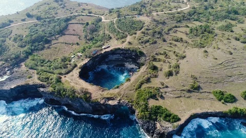Aerial view by drone 4k camera. Rocky coast with high cliffs Stock Footage 93706431
