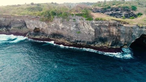 Aerial view by drone 4k camera. Rocky coast with high cliffs, Stock Footage 93717041