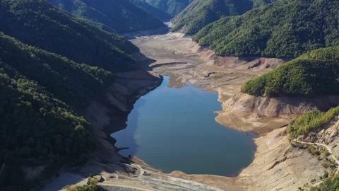 Aerial view drone 4K Mountain lagoon Bullileo , Maule Region Chile Stock Footage 130482466