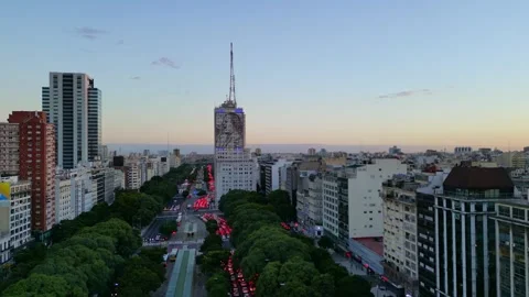 Aerial view with Drone of 9 de Julio Avenue, Evita building, Ministry of Vidéo 280154087