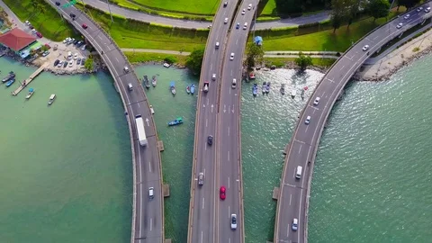 Aerial view from the drone above the Penang Bridge,Malaysia Stock Footage